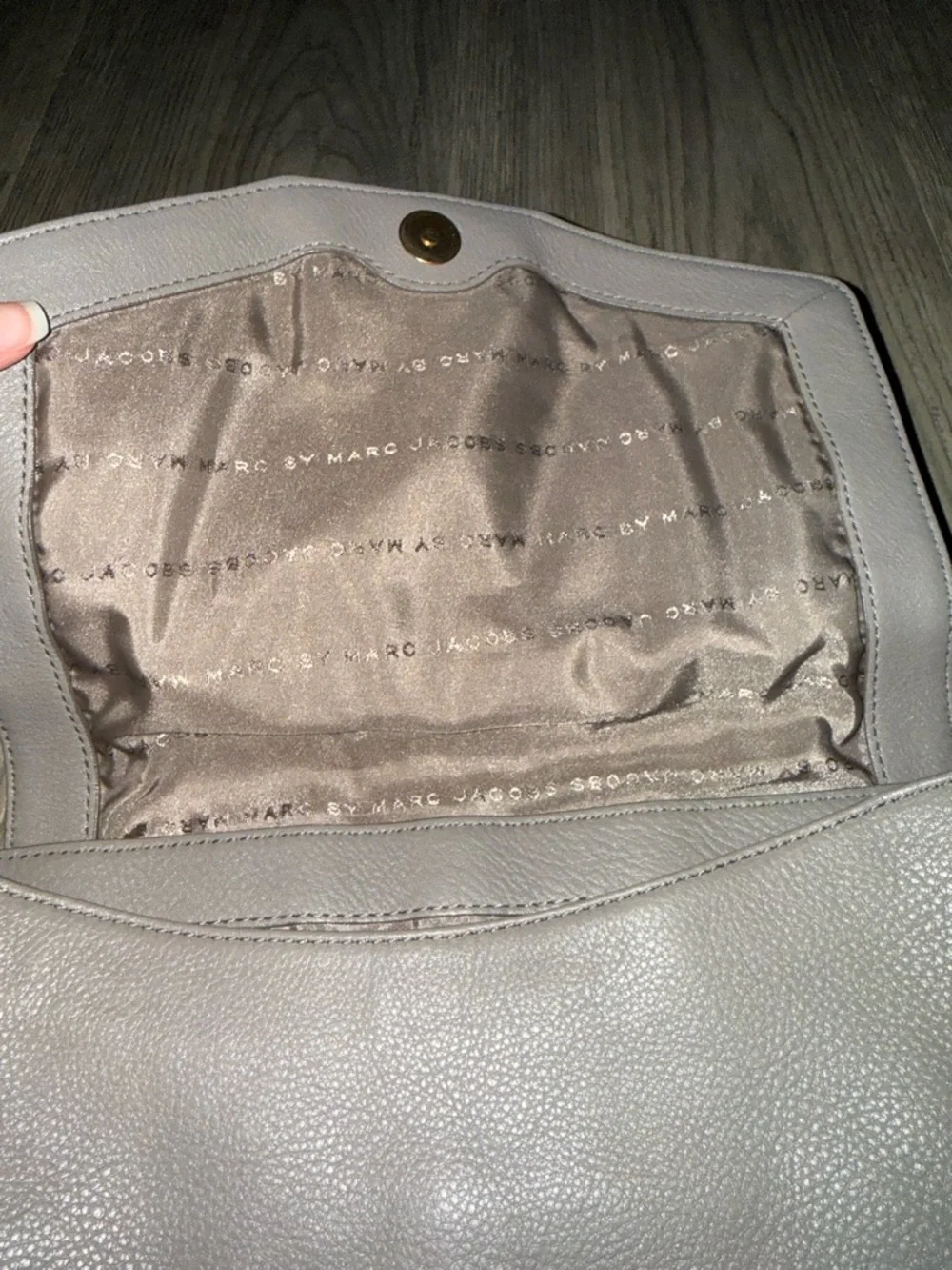 Marc Jacobs Gray Pebbled Leather Shoulder Bag with Gold Plaque